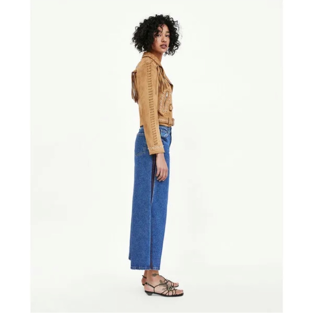 Zara Faux Suede Fringe Biker Jacket Stud Detail small EUC - Picture 5 of 16